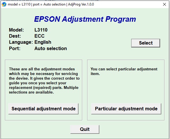 how to reset epson l3110 printer